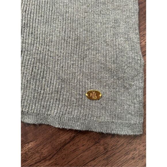 Lauren Ralph Lauren Gray Ribbed Scoop Neck Sweater, Size Medium - Picture 2 of 9
